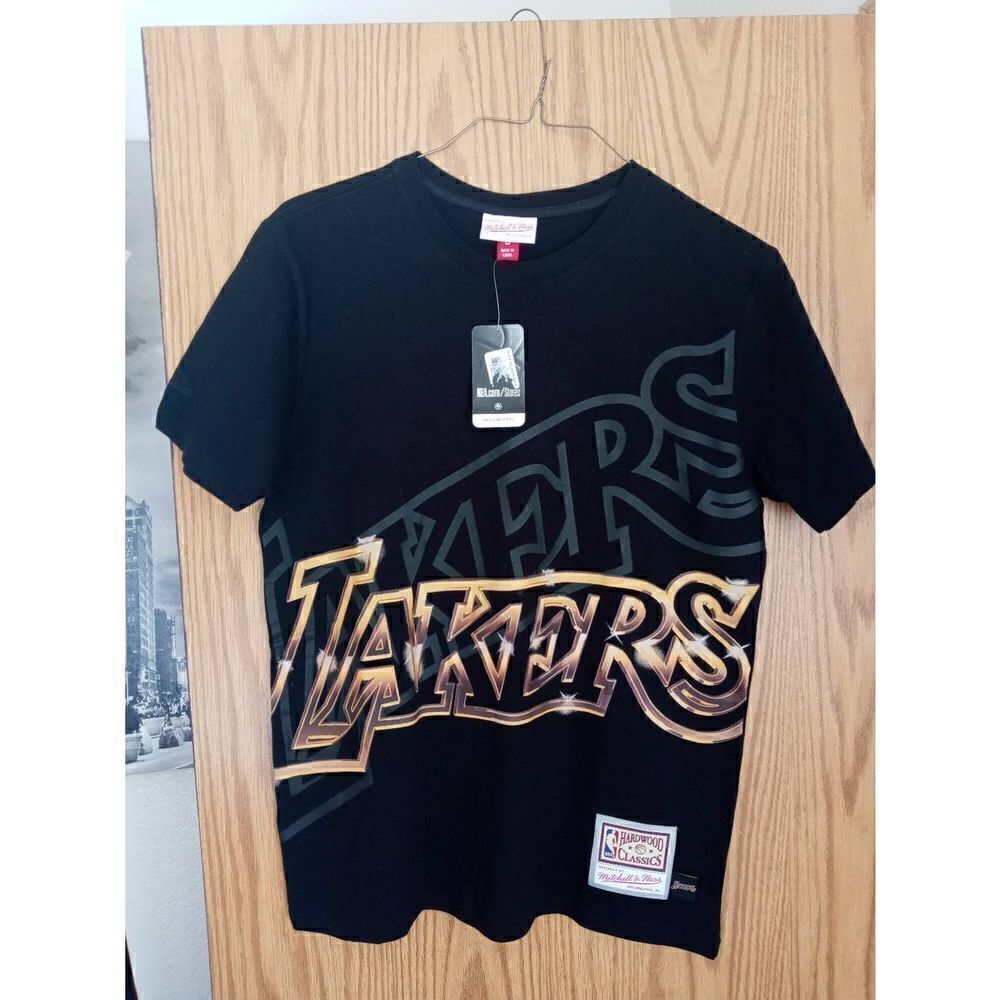 Mitchell & Ness Hardwood Classics LA Lakers Gold Logo Short Sleeve Top Small NWT